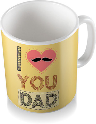

SKY TRENDS I Love You Dad With Pink Heart And Mustaches Gifts For Father's Day Coffee Ceramic Mug(3.2 ml), White