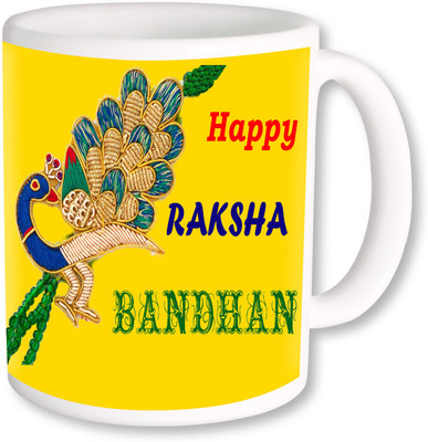 

PhotogiftsIndia Peacock Rakshabandhan Threads Ceramic Mug(325 ml), Multicolor
