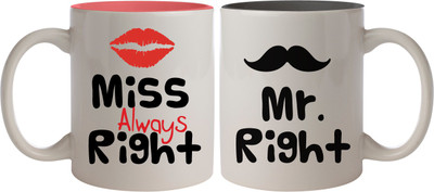 

Nourish Mr Right & Miss Always Right Ceramic Mug(325 ml, Pack of 2), White