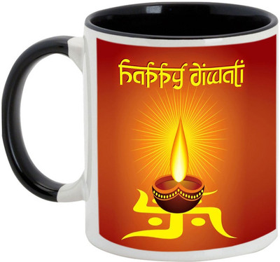 

AllUPrints Deepawali Gifts - Enjoy Every Second Of Diwali Festival Ceramic Mug(325 ml), Black