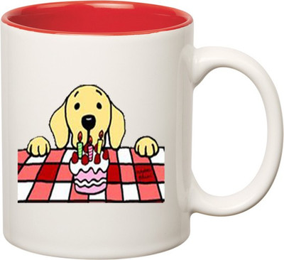

Huppme Happy Birhday Inner Red Ceramic Mug(350 ml), Red;white