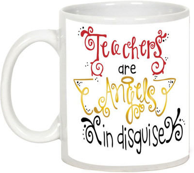 

AllUPrints Teachers Are Angles Ceramic Mug(325 ml), White