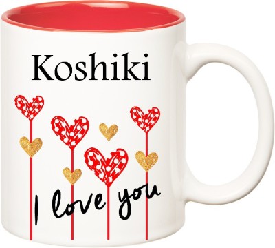 

Huppme I Love You Koshiki Inner Red (350 ml) Ceramic Mug(350 ml), Red;white