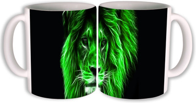 

PhotogiftsIndia green lion Ceramic Mug(350 ml, Pack of 2), Multicolor