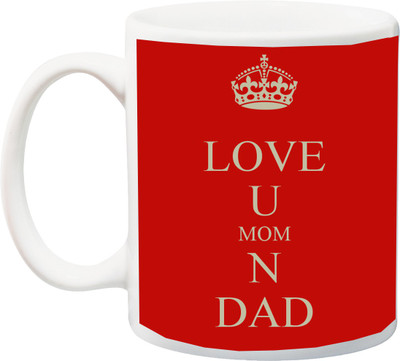 

ME&YOU Gift for Parents/Mummy/Daddy Anniversary/Birthday;Love You Mom And Dad Print In Red BG Printed Ceramic Mug(325 ml), Multicolor