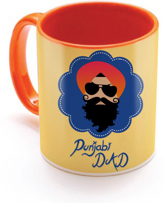 

SKY TRENDS Punjabi Dad Sardar With Yellow And Long Mustaches Gifts For Dad Father's Day Inner Orange Color Ceramic Mug(320 ml), Orange;white