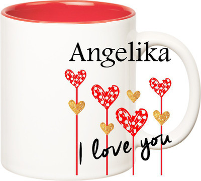 

Huppme I Love You Angelika Inner Red (350 ml) Ceramic Mug(350 ml), Red;white