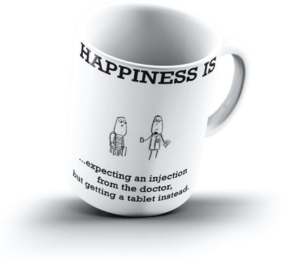 

Ucard Happiness Is1102 Bone China, Ceramic, Porcelain Mug(325 ml), Multicolor