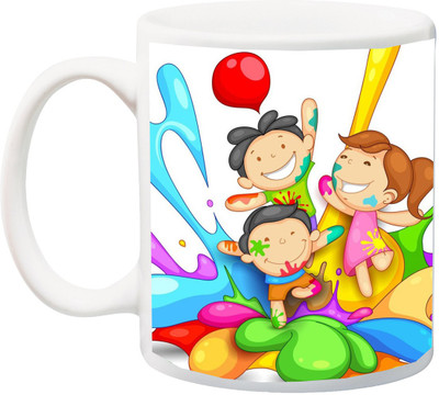 

ME&YOU Gift for Holi;;holy colorful ccartoon HD Printed Ceramic Mug(325 ml), Multicolor