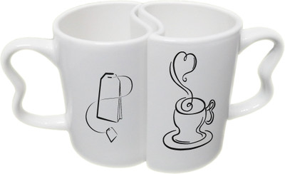 

Ucard Valentines Day Tea Bag & Coffee Couple Bone China, Ceramic, Porcelain Mug(325 ml), Multicolor