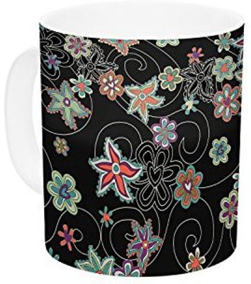 

Kess InHouse InHouse Julia Grifol My Small Flowers Black Floral Ceramic Coffee, 11 oz, Multicolor Ceramic Mug(60 ml)