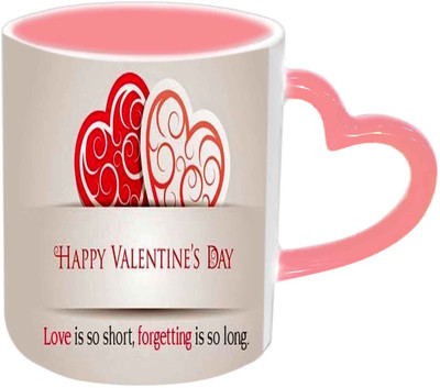 

Raj Laxmi Red white hearts pink handle valentine Ceramic Mug(350 ml)