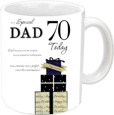 

Raj Laxmi Happy 70th B'day Dad White Ceramic Mug(3.5 ml)
