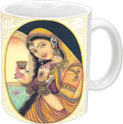 

Raj Laxmi Beautiful Rajasthani Painting White Ceramic Mug(350 ml)