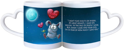

Huppme I Love You Heart Handle Ceramic Mug(350 ml), White