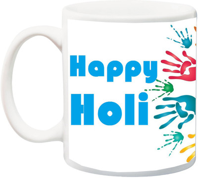 

ME&YOU Gift for Holi;Happy Holee hand punch Printed Ceramic Mug(325 ml), Multicolor