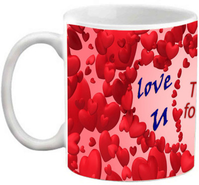 

EFW Happy Valentines Day Red Hearts Love U Thanks For Being Mine Printed Coffee Ceramic Mug(325 ml)