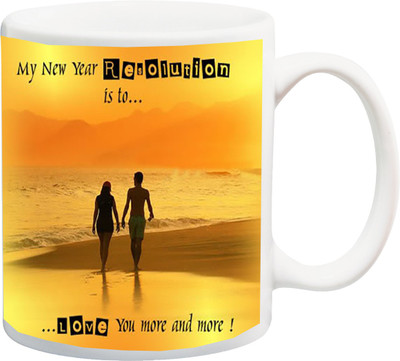 ME&YOU Gift for MY New Year Resolution is to.love you more and mori printed Ceramic Coffee Mug(325 ml)