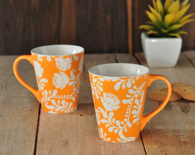 

Buono Casa NBE MM 17 Porcelain Mug(325 ml, Pack of 2), Orange