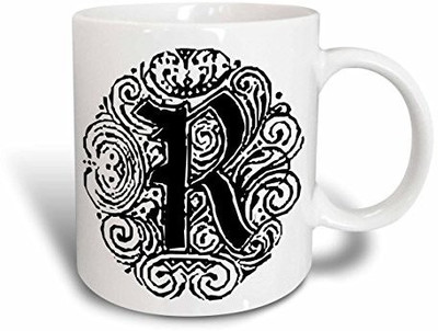 

3dRose Fancy Letter R Ceramic, 11-Ounce Ceramic Mug(60 ml), Multicolor