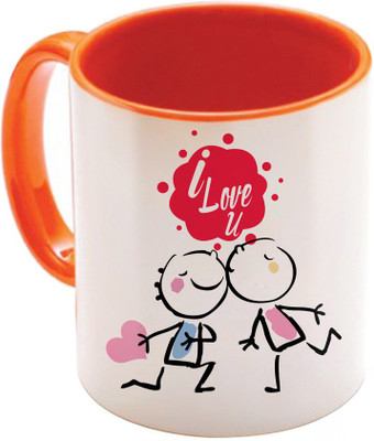 

SKY TRENDS Valentine Gift for Girlfriend Love Printed I Love U Forever Perfect for Her Him Wife Fiance Anniversary And Birthday STGD020 Ceramic Mug(325 ml), Orange