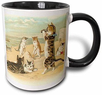 

3dRose Cats ar the Beach Two Tone Black, 11 oz, Black/White Ceramic Mug(60 ml), Multicolor