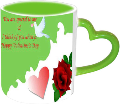 

Raj Laxmi Rose Bird Green Handle Valentine Ceramic Mug(350 ml)