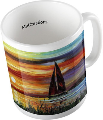 

MiiCreations Printed Watercolor Sea Scenery Ceramic Mug(325 ml), Multicolor