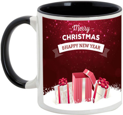 

AllUPrints Happy Christmas And Happy New Year Ceramic Mug(325 ml), Black