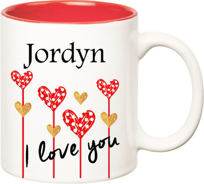 Huppme I Love You Jordyn Inner Red (350 ml) Ceramic Mug(350 ml), Red;white