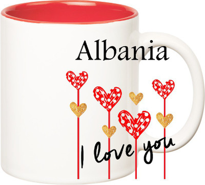 

Huppme I Love You Albania Inner Red (350 ml) Ceramic Mug(350 ml), Red;white