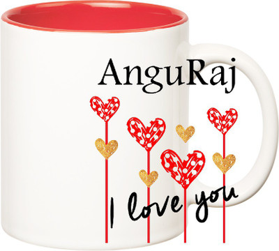 

Huppme I Love You Anguraj Inner Red (350 ml) Ceramic Mug(350 ml), Red;white
