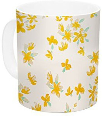

Kess InHouse InHouse Gukuuki Kashmir Garden Yellow White Ceramic Coffee, 11 oz, Multicolor Ceramic Mug(60 ml)