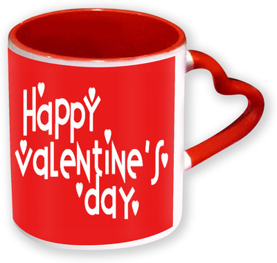 

Heyworlds Happy Valentine Day Gifts Heart Shape Red Color with Handle 18 Ceramic Mug(325 ml), Multicolor
