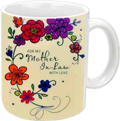 

Raj Laxmi Flowers Design B'day Gift For MIL White Ceramic Mug(3.5 ml)