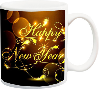 

ME&YOU Happy New Year Golden Printed Ceramic Mug(325 ml), Multicolor