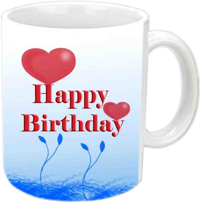 

Raj Laxmi Heart Balloon With Leafs Happy B'day White Ceramic Ceramic Mug(3.5 ml)