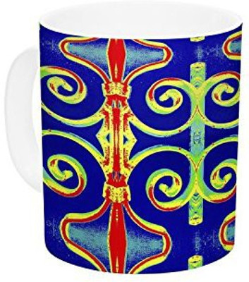 

Kess InHouse InHouse Anne LaBrie Swirl Away Blue Red Ceramic Coffee, 11 oz, Multicolor Ceramic Mug(60 ml)