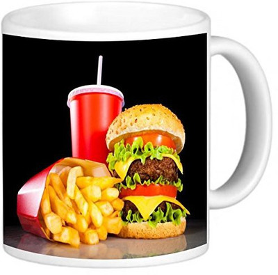 

Rikki Knight LLC Knight Photo Quality Ceramic Coffee, 11 oz, Burgers and Coke Ceramic Mug(60 ml), Multicolor