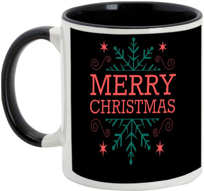 AllUPrints Beautiful Christmas Eve Flakes Ceramic Mug(325 ml), Black