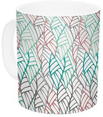 

Kess InHouse InHouse Pom Graphic Design Ethnic Leaves Teal Red Ceramic Coffee, 11 oz, Multicolor Ceramic Mug(60 ml)