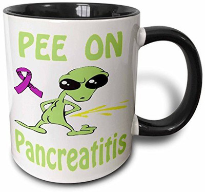

3dRose mug_120736_4 Super Funny Peeing Alien Supporting Causes for Pancreatitis Two Tone Black, 11 oz, Black/White Ceramic Mug(60 ml), Multicolor