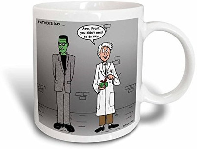 

3dRose Fathers Day with Dr Frankenstein and His Monster Ceramic, 15 oz, White Ceramic Mug(60 ml), Multicolor
