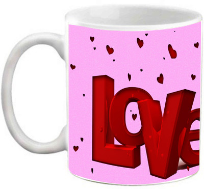 

EFW Love Pink Theme Printed Coffee Ceramic Mug(325 ml), White