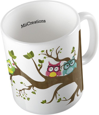 

MiiCreations Printed Cute Owls Design Ceramic Mug(325 ml), Multicolor