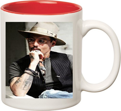 HuppmeGift Jonny Deep Inner Red Ceramic Mug(350 ml), Red;white