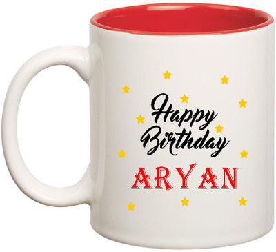 

HuppmeGift Happy Birthday Aryan Inner Red Ceramic (350ml) Ceramic Mug(350 ml), Red;white