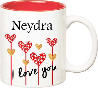 

Huppme I Love You Neydra Inner Red (350 ml) Ceramic Mug(350 ml), Red;white