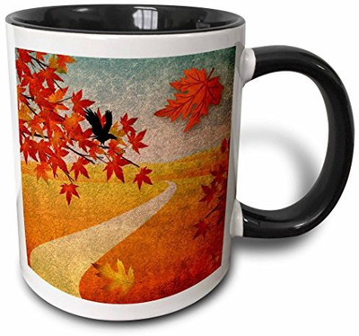 

3dRose mug_164725_4 Autumn Park Path Maple Leaves and Crow Two Tone Black, 11 oz, Black/White Ceramic Mug(60 ml), Multicolor
