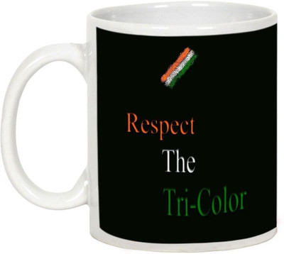

AllUPrints Independence Day Gift - Respect The Tricolor Ceramic Mug(325 ml), White